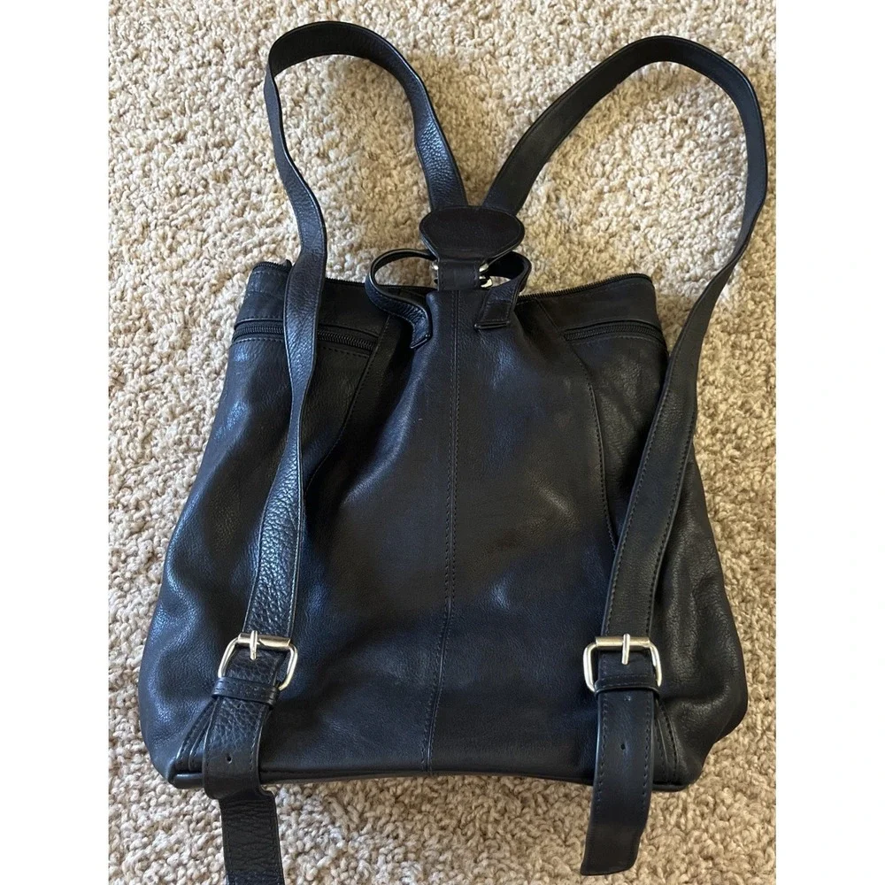 GREAT AMERICAN LEATHERWORKS Black Genuine Leather Organizer Backpack NWOT